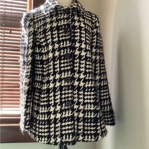 COACH Black and White Houndstooth Women's Wool Coat Jacket Medium